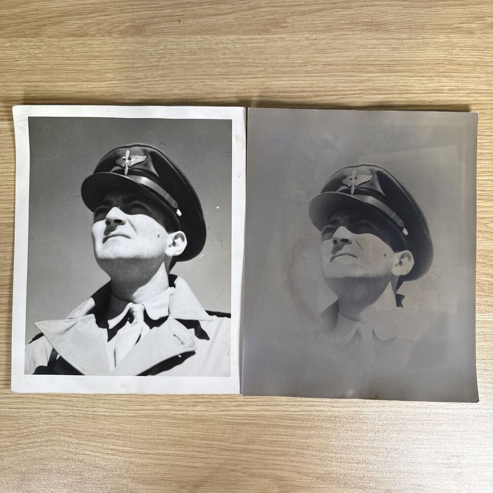 Lot Of 2 VTG 1940s WWII Movie Still Photos USAAF Pilot & Retouched Printer Print